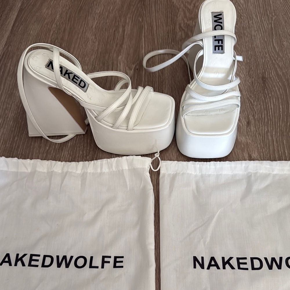Naked Wolfe White Platform Heels